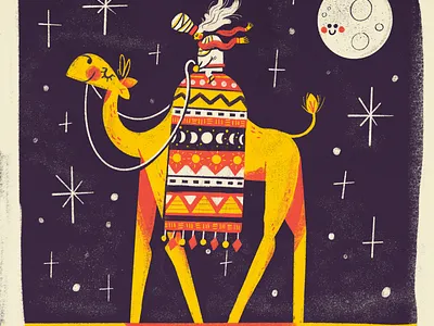 Long Journey Home camel desert egypt illustration kids moon night old man pyramids