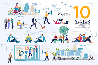 Business Meeting Vector Scenes business businessman character colleagues communication design flat illustration manager meeting office people presentation project room social talk vector woman work