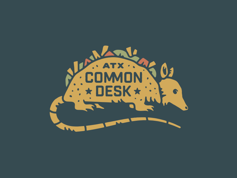 TACODILLO 512 animal armadillo austin badge capital capitol co working common desk custom lettering custom typography howdy lettering texas texture thursday