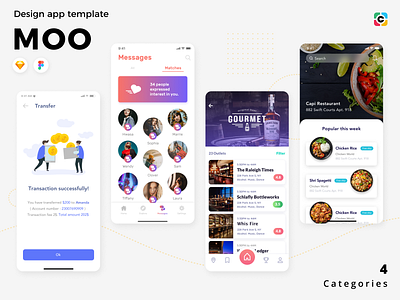 MOO - Banking, Restaurant, Food and Dating App UI Kits app app design banking app capi creative design datingapp design figma foody mobile app mobile app design restaurant app sketch ui kit uidesign