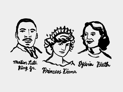 Portraits - 12Kok art diana drawing history illustration ink line man martin luther king jr mental illness mlk portrait princess sylvia plath woman women