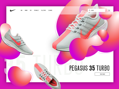 Nike Pegasus 35 Turbo Landing Page Concept blob ecommerce flat illustration nike nike run club nike shoes pegasus pegasus 35 turbo running shapes shoes simple sneaker sneakerhead sneakers space ui vector