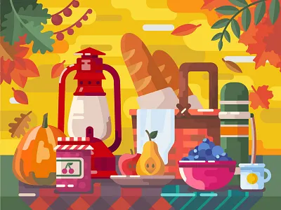 Fall Picnic autumn basket cozy fall flat illustration mobile game picnic table vector