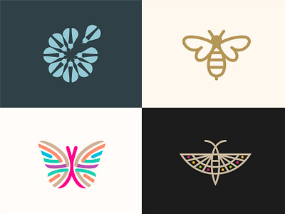 logo bug set A bee bug butterfly logo minimal