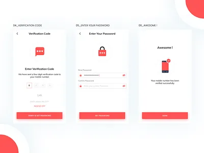 04_Verification Code, 05_Enter Your Password & 06_Awesome! app awesome branding design enter your password enter your password icon illustration logo password typography ui ux verification code
