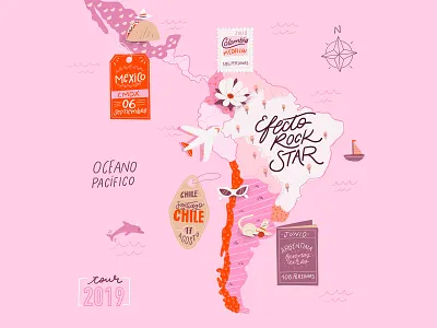 Femenine Latin America Map femenine feminist fly girl power illustration latin america latino latinoamerica map ocean orlando pink travel trip woman