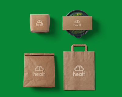 Healf | Healthy restaurant | 3/3 brand identity brand identity design branding branding design design flat green healthy icon idea logo logo design mockup packaging packaging design restaurant