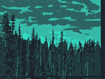 REFLECTION ON THE SHORELINE - Detail 1 detail duotone for green grit grunge halftone illustration line outdoors parks poster poster art rough teal tree