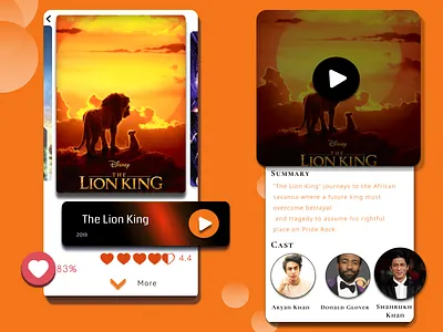 Movie Player Application app design dailyui designer dribble dribble shot dribbleartist like button lion king movie app movie player orange is the new black photoshop ui design
