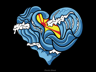 ocean love apparel design artwork beach black illustration design for sale illustration japan love merchband moon ocean ocean love red moon sea sign symbol wave