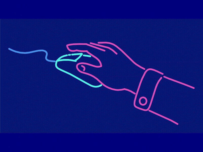 Mouse Click Neon Sign 2D Animation 2d animation animation button cable click clicking computer mouse electronic finger hand information input internet mouse mouse click neon pointer press surfing technology