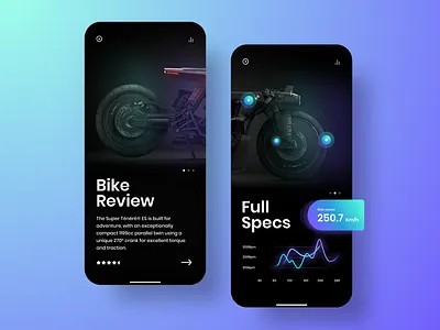 Modernistic Bike app bike bike app bike ride bikers dark app dark mode dark ui dashboard app gradient graphic mobile app mobile design mobile ui products specs speed ui uidesign userinterface