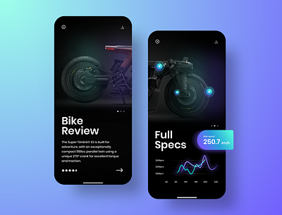 Modernistic Bike app bike bike app bike ride bikers dark app dark mode dark ui dashboard app gradient graphic mobile app mobile design mobile ui products specs speed ui uidesign userinterface