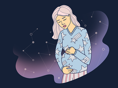 Twinkle twinkle little star dreamy illustration pregnancy procreate sleepy space stars woman