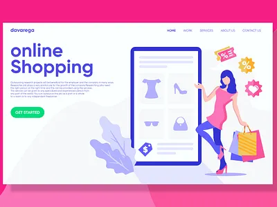 Online Shopping Landing Page Design app davarega studio design first shot flat design flat illustration illustration landing page landing page ui layout online shopping simple design ui ui design ux vector website