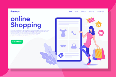 Online Shopping Landing Page Design app davarega studio design first shot flat design flat illustration illustration landing page landing page ui layout online shopping simple design ui ui design ux vector website