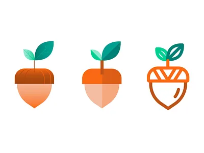 One Acorn, Three Ways — Illustrated Icons acorn branding design fill forest gradient icon icons illustrated illustration leaf leaf logo leaves lineart nature nut shading vector