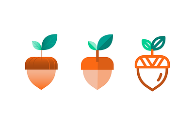 One Acorn, Three Ways — Illustrated Icons acorn branding design fill forest gradient icon icons illustrated illustration leaf leaf logo leaves lineart nature nut shading vector