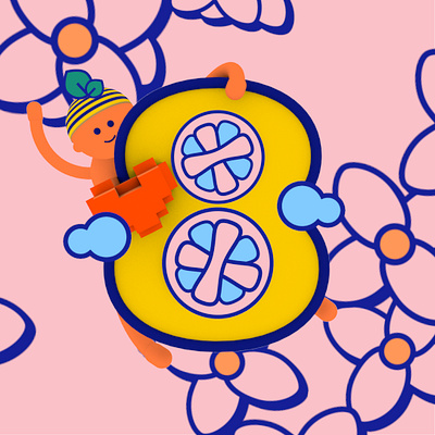 8 for 36 Days of Type 2d 36days 36daysoftype 3d aftereffects ai c4d character cinema4d illustration lettering maxon3d number pink type yellow