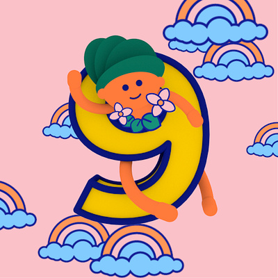 9 for 36 Days of Type 2d3d 36days 36daysoftype 3d aloha baby c4dart character child cinema4d dream flower graphic hawaii hawaiian lettering maui number rainbow type