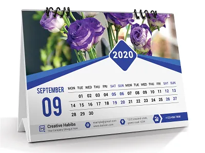 Desk Calendar 2020 brand branding business calendar calendar 2020 clean company daily design new year planner print ready print template printable stationery sunday table calendar template vector calendar