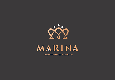 Marina International Clinic and Spa aesthetic creative diamond elegant golden logo luxury marks vector