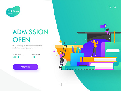 First Class University : Website Concept admission clean collage design foundation gradient color illustration landing page students university vector web web design website concept website design