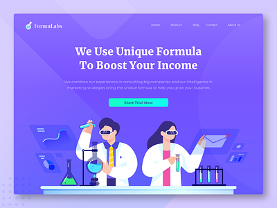 Formulabs Header Concept apps character future header illustration laboratory landing page noansa purple science scientist tech ui uiux vector web website