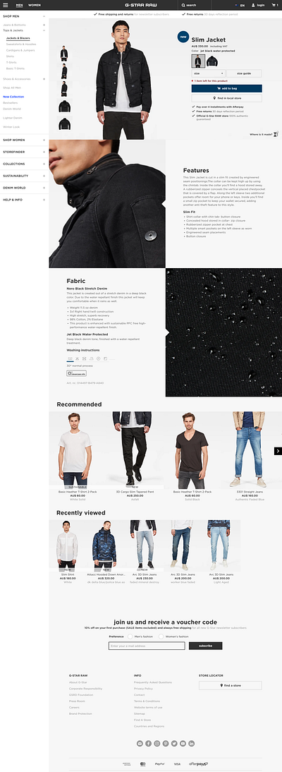 G-Star RAW retailer user interface website