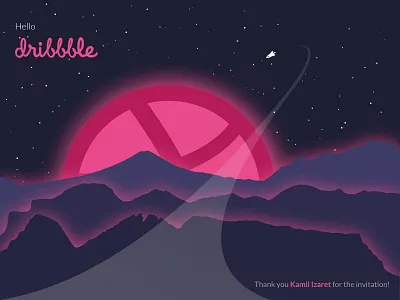 Hello Dribbble! debut shot hello dribbble mountains space spaceship vector