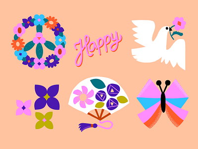 Stickers for Snapchat colorful cute digital illustration digital sticker flat color flower illustration flower power friendly illustration leena kisonen scandinavian snapchat sticker sticker design stickers