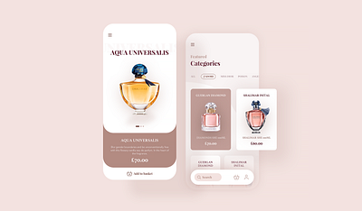 Perfume shop app app collection concept design home layout light nature perfume shop shopping app ui