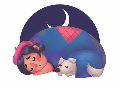 Peaceful Night Sticker character design design studio digital art digital illustration digital painting dog dream graphic design illustration illustration art illustrations illustrator night pet sleep stand with ukraine sticker stop war ukraine