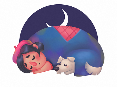 Peaceful Night Sticker character design design studio digital art digital illustration digital painting dog dream graphic design illustration illustration art illustrations illustrator night pet sleep stand with ukraine sticker stop war ukraine