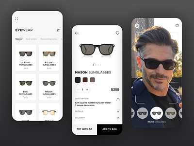 AR sunglasses app concept amazon app apple ar concept design e commerce glasses ios logotype lviv mobile sun sunglasses tomford ui ukraine ux vr zara