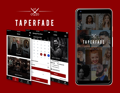 Tapperfade android app app development booking design graphic design illustration ios app logo native app ondemand saloon ui ux