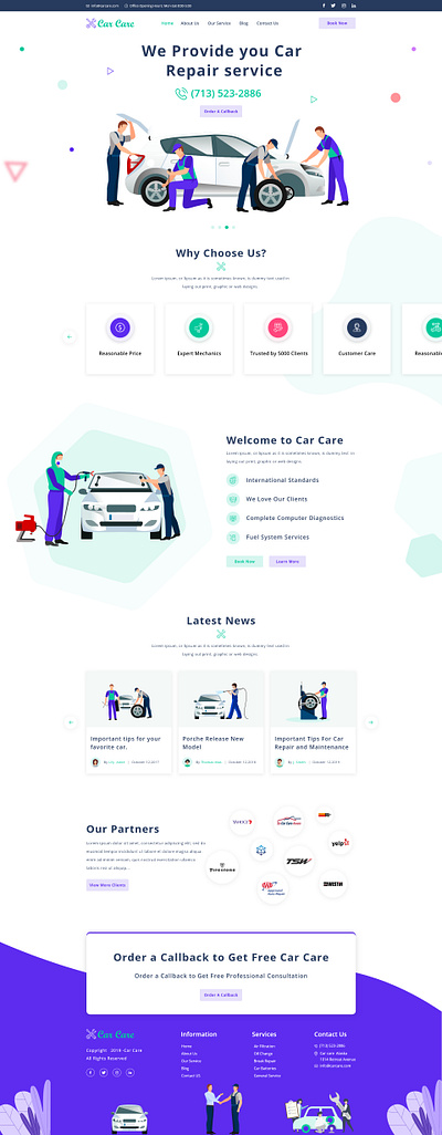 car service landing page ui 2019 design pattren car car care web ui car service ladding page illustrator latest tranding ui repair service provider web ladding page web ui