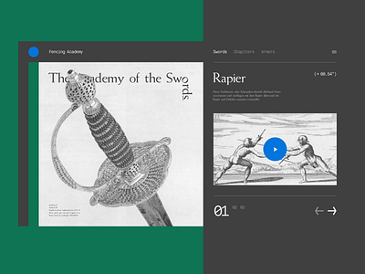 The Academy of the Sword academy dark ui design exploration desktop editorial fencing landingpage layout swords web webdesign
