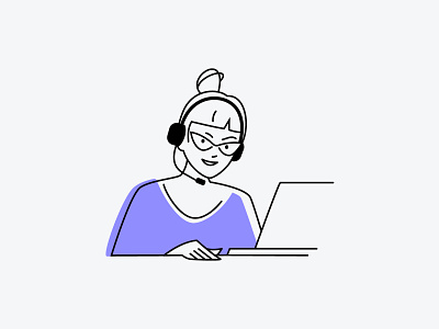 Call center girl art call center flat illustration lineart operator vector woman