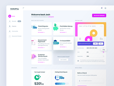 DoNotPay Dashboard Preview customer dashboard design dispute landing page money reward service ticket website