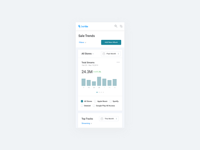 DashGo App app company mobile design music music app product publishing sales service statistics track trends web app