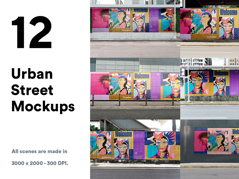 12 Urban Street Mockups - PSD branding bundle design graphic design illustration industrial industrial mockup mockup mockups poster poster mockup psd street street wall urban urban mockups wall wall art wall mockup