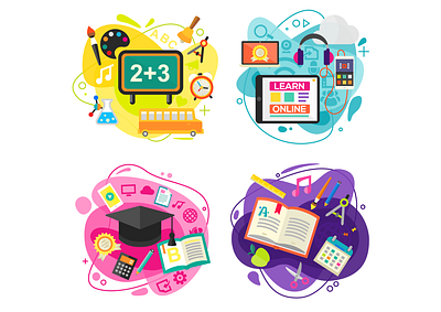 Learning different concept. art banner cartoon collage design illustration online learning school study vector