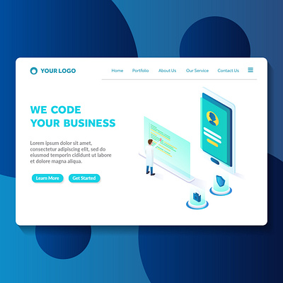 apps coding isometric website landing page amazing apps coding color futuristic isometric landing page light modern programming style technology ui ux web page