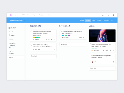 Duet - Project Task List (Kanban View) app dashboard design interface kanban project management task list tasks ui ux web
