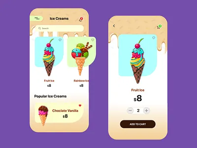 Ice Cream Mobile Application app design brand design branding clean ui colors concept design ice cream icecream illustraion ui ux