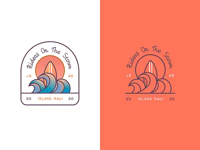 Riders On The Storm badge badge design beach brand design hawaii jaws lettering logo logo design logotype riders spot storm summer surf surfing waves