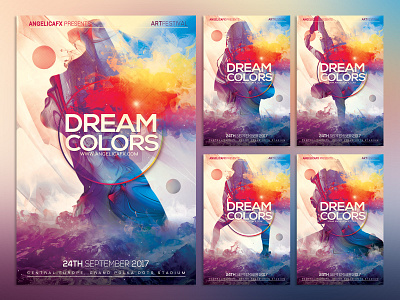 Dream Colors Photoshop Template abstract art colors design flyer graphic design holi holi festival illustration art music festival photoshop template poster poster design