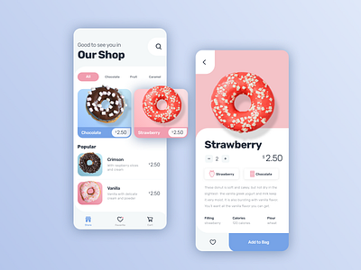 Donuts App Concept app beautiful beauty cards design malachite shop sweet ui uidesign