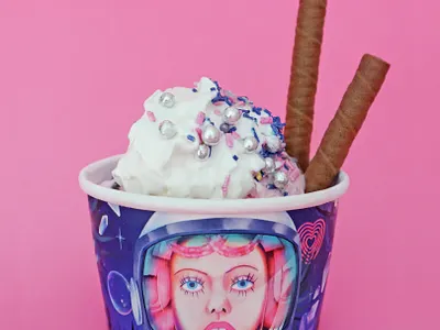 Space Cream branding color cup design finland finnish girly icecream illustration packagedesign pattern print space